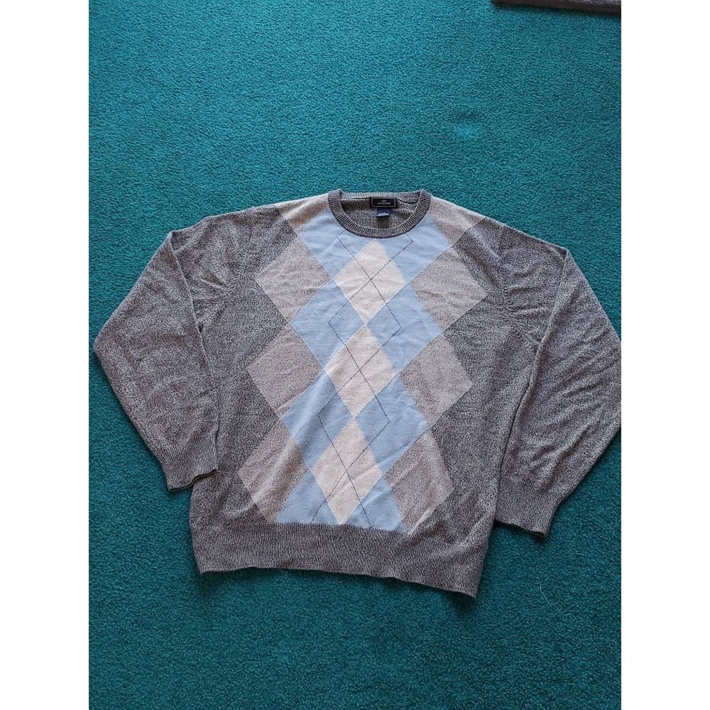 Dockers men's L Acrylic Long Sleeve Blue/Gray Knit Argyle Crew Neck